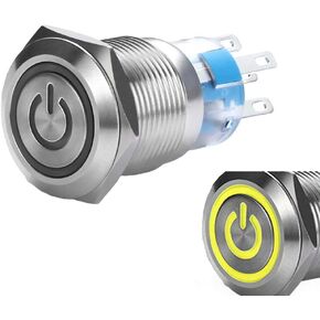 WerFamily 19mm Latching Push Button Switch 1NO 1NC SPDT ON/OFF Waterproof Stainless Steel Metal Round with Blue LED Angel Eye + Power Indicator