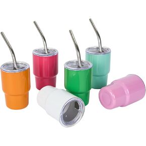 Tamarac Mini Tumbler Shot Glass with Straw, 3 oz Shot Glass with Straw and Lid, Funny Shot Glasses, Colored Stainless Steel Sublimation Tumblers,Wedding Birthday Party Favors 6 Pack