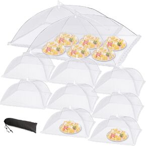 10Pack Mesh Food Covers for Outside Outdoors Pop-Up Umbrella Screen Food Covers Bulk, 2 Extra Large (40"x24") & 8 Large (17"x17") Collapsible Reusable Picnic Table Fruit Nets for Camping, BBQs