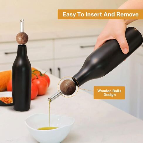 Liquor Bottle Pourers for Alcohol - 4 PCS Solid Wood & Stainless Steel Speed Wine Bottle Pourer for Olive Oil, Whiskey, Vinegar, Juice, Syrup Tapered Stopper Spout Drip-Proof with Sealed Dust Caps in Saudi Arabia