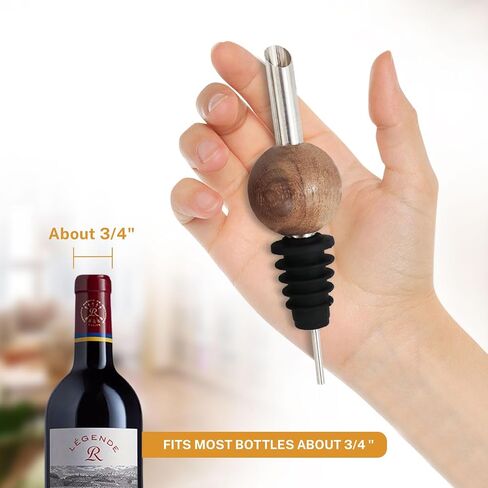 Liquor Bottle Pourers for Alcohol - 4 PCS Solid Wood & Stainless Steel Speed Wine Bottle Pourer for Olive Oil, Whiskey, Vinegar, Juice, Syrup Tapered Stopper Spout Drip-Proof with Sealed Dust Caps in Saudi Arabia