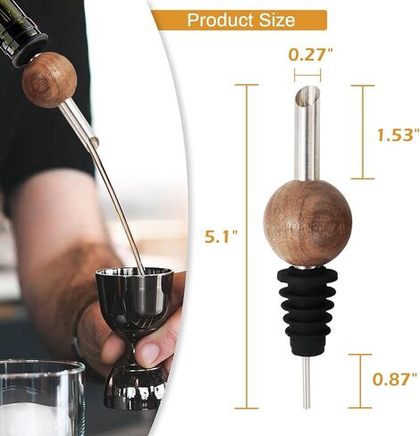 Liquor Bottle Pourers for Alcohol - 4 PCS Solid Wood & Stainless Steel Speed Wine Bottle Pourer for Olive Oil, Whiskey, Vinegar, Juice, Syrup Tapered Stopper Spout Drip-Proof with Sealed Dust Caps in Saudi Arabia