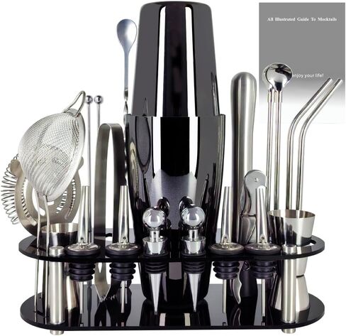 22-Piece Cocktail Shaker Set, 27/20oz Bartender Kit, Bartending Stainless Steel Bar Tools Sets for Drink Mixing, Boston Cocktail Shakers with Stand Recipes Booklet (Rose Gold-27-20oz) in Saudi Arabia