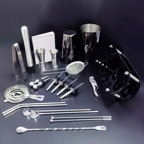 22-Piece Cocktail Shaker Set, 27/20oz Bartender Kit, Bartending Stainless Steel Bar Tools Sets for Drink Mixing, Boston Cocktail Shakers with Stand Recipes Booklet (Rose Gold-27-20oz) in Saudi Arabia