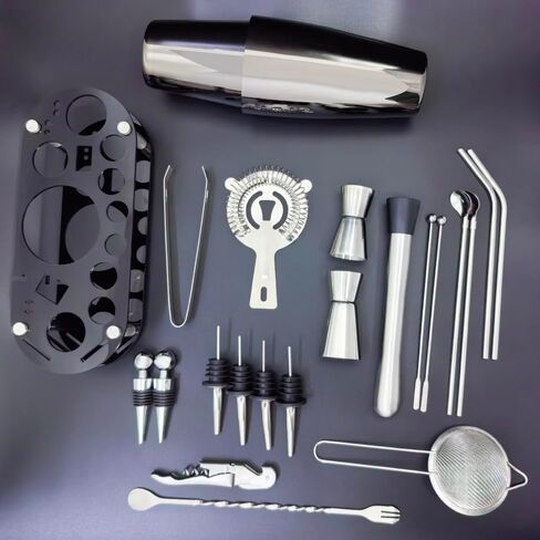 22-Piece Cocktail Shaker Set, 27/20oz Bartender Kit, Bartending Stainless Steel Bar Tools Sets for Drink Mixing, Boston Cocktail Shakers with Stand Recipes Booklet (Rose Gold-27-20oz) in Saudi Arabia