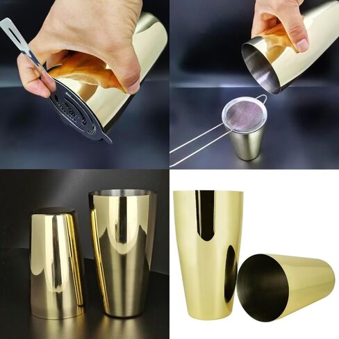 مجموعة شيكر الكوكتيل مكونة من 22 قطعة، طقم نادل 25/20 أونصة، مجموعات أدوات بار من الفولاذ المقاوم للصدأ لخلط المشروبات، شيكر كوكتيل بوسطن مع كتيب وصفات حامل (سيفر 25-20 أونصة) in Kuwait