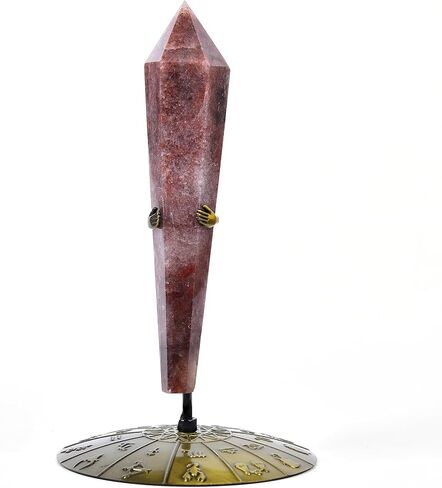 AMOYSTONE 1PC Natural Hematoid Quartz Wand Healing Crystal Scepter Stone Column Meditation Ponit Tower with Stand for Home Decor 0.2-0.4 Lbs in Saudi Arabia