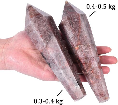 AMOYSTONE 1PC Natural Hematoid Quartz Wand Healing Crystal Scepter Stone Column Meditation Ponit Tower with Stand for Home Decor 0.2-0.4 Lbs in Saudi Arabia