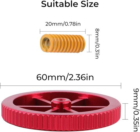 صواميل التسوية المعدنية ونوابض القالب من Creality، مجموعة صواميل ملتوية يدوية حمراء مطورة لـ Ender 3/3 Pro/3 V2/3 Max، Ender 5/5 Plus/ 5 Pro، CR 10 Series 3D Printer 3D Printer Kit لمستوى البقاء في السرير (4 قطع) ) in Kuwait