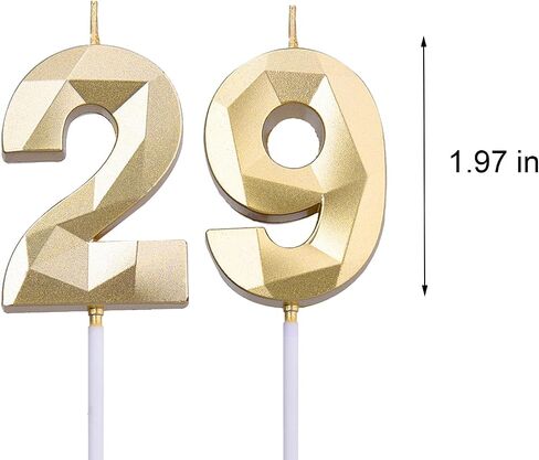2 inch Gold 29 Birthday Candles, 3D Diamond Number 29th Cake Topper for Boys Girls Birthday Party Decorations Theme Party in Saudi Arabia