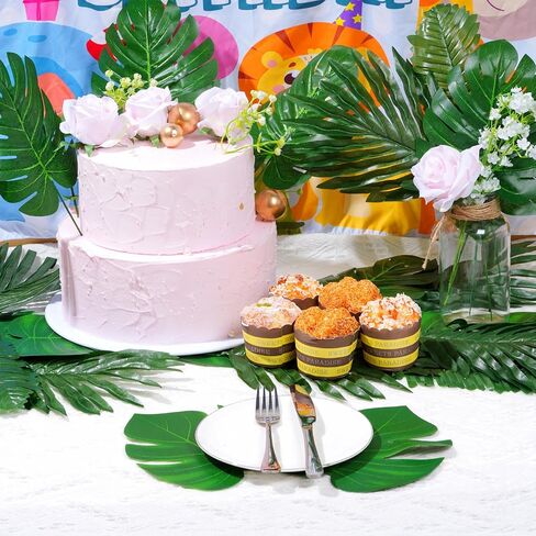 88 قطعة من أوراق النخيل الاستوائية الاصطناعية أوراق Monstera وأوراق النخيل المجففة وأوراق شجرة وهمية خضراء مع سيقان لحفلات الغابة الاستوائية في هاواي وحفلات الشاطئ وغرفة الزفاف لتزيين الحائط in Kuwait