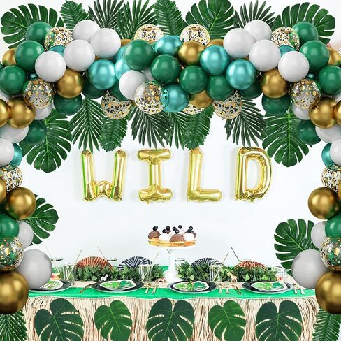 88 قطعة من أوراق النخيل الاستوائية الاصطناعية أوراق Monstera وأوراق النخيل المجففة وأوراق شجرة وهمية خضراء مع سيقان لحفلات الغابة الاستوائية في هاواي وحفلات الشاطئ وغرفة الزفاف لتزيين الحائط in Kuwait