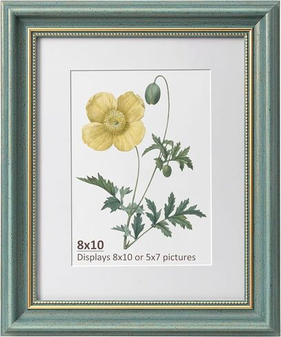 Sapowerntus Vintage 5x7 Picture Frame Blue Distressed Gold Line Beading Photo Frames Antique Wall Hanging Tabletop Display Pale Blue Home Decor Retro Family Unique Gift in Saudi Arabia