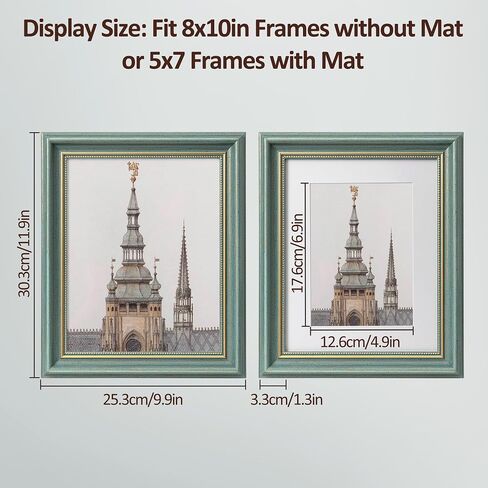 Sapowerntus Vintage 5x7 Picture Frame Blue Distressed Gold Line Beading Photo Frames Antique Wall Hanging Tabletop Display Pale Blue Home Decor Retro Family Unique Gift in Saudi Arabia