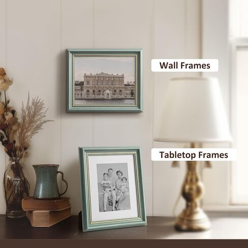 Sapowerntus Vintage 5x7 Picture Frame Blue Distressed Gold Line Beading Photo Frames Antique Wall Hanging Tabletop Display Pale Blue Home Decor Retro Family Unique Gift in Saudi Arabia