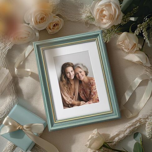 Sapowerntus Vintage 5x7 Picture Frame Blue Distressed Gold Line Beading Photo Frames Antique Wall Hanging Tabletop Display Pale Blue Home Decor Retro Family Unique Gift in Saudi Arabia