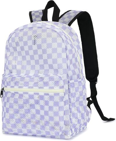 Mesh School Backpack for Girls Women, Heavy Duty See Through College Bookbag School Bag with Storage Bag (Checkered Purple) in Saudi Arabia