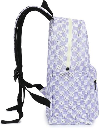 Mesh School Backpack for Girls Women, Heavy Duty See Through College Bookbag School Bag with Storage Bag (Checkered Purple) in Saudi Arabia