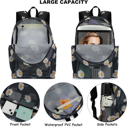Mesh School Backpack for Girls Women, Heavy Duty See Through College Bookbag School Bag with Storage Bag (Checkered Purple) in Saudi Arabia