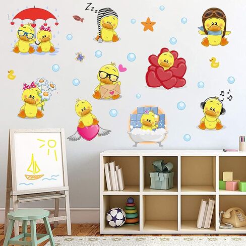 Cute Little Yellow Duck Wall Stickers Peel & Stick Little Yellow Duck and Bubbles Wall Stickers Set DIY Removable Summer Wall Decal Stickers Kids Room Playroom Bathroom Decor in Saudi Arabia