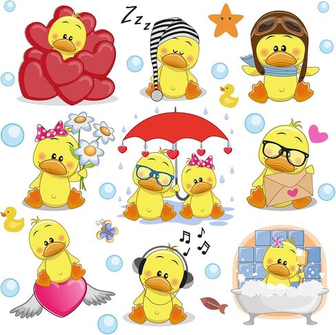 Cute Little Yellow Duck Wall Stickers Peel & Stick Little Yellow Duck and Bubbles Wall Stickers Set DIY Removable Summer Wall Decal Stickers Kids Room Playroom Bathroom Decor in Saudi Arabia
