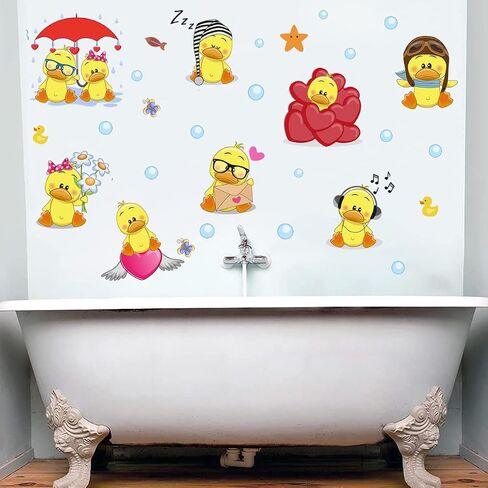 Cute Little Yellow Duck Wall Stickers Peel & Stick Little Yellow Duck and Bubbles Wall Stickers Set DIY Removable Summer Wall Decal Stickers Kids Room Playroom Bathroom Decor in Saudi Arabia