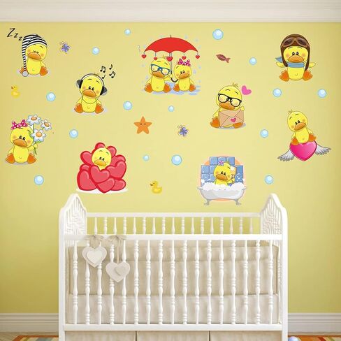 Cute Little Yellow Duck Wall Stickers Peel & Stick Little Yellow Duck and Bubbles Wall Stickers Set DIY Removable Summer Wall Decal Stickers Kids Room Playroom Bathroom Decor in Saudi Arabia