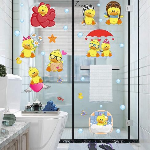 Cute Little Yellow Duck Wall Stickers Peel & Stick Little Yellow Duck and Bubbles Wall Stickers Set DIY Removable Summer Wall Decal Stickers Kids Room Playroom Bathroom Decor in Saudi Arabia