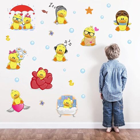 Cute Little Yellow Duck Wall Stickers Peel & Stick Little Yellow Duck and Bubbles Wall Stickers Set DIY Removable Summer Wall Decal Stickers Kids Room Playroom Bathroom Decor in Saudi Arabia