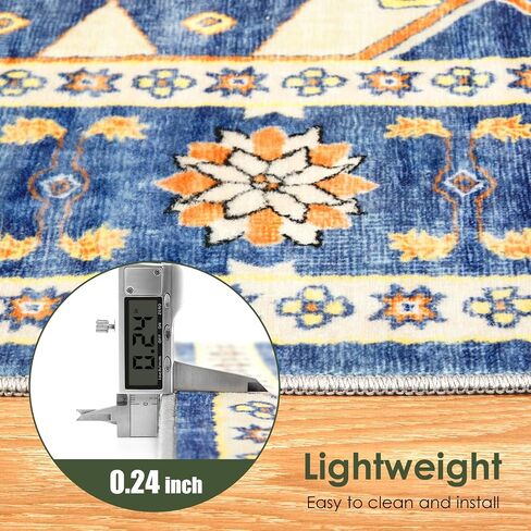 Area Rug Washable Living Room - 5x7 Vintage Carpet for Bedroom Dining Room Home Decor Machine Wash Non Slip Soft Low Pile Oriental Rug for Office College Dorm Indoor Floor Blue/Cream in Saudi Arabia