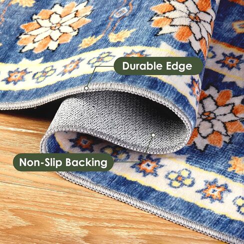 Area Rug Washable Living Room - 5x7 Vintage Carpet for Bedroom Dining Room Home Decor Machine Wash Non Slip Soft Low Pile Oriental Rug for Office College Dorm Indoor Floor Blue/Cream in Saudi Arabia