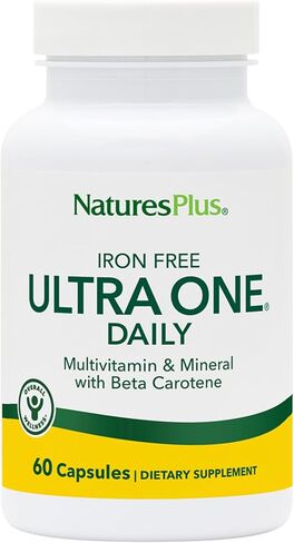 Natures Plus Ultra One خالية من الحديد - 60 كبسولة سهلة البلع - فعالية عالية مرة واحدة يوميًا - مكملات الفيتامينات والمعادن - الطاقة الطبيعية - نباتية، خالية من الغلوتين - 60 حصة in Kuwait