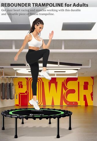 DARCHEN 400LBS Rebounder Trampoline for Adults, Indoor Mini Trampoline Silent Fitness Trampoline Small Bungee Rebounder Jumping Cardio Trainer Workout Exercise Workout with Handrail Bar [40 Inch] in Saudi Arabia