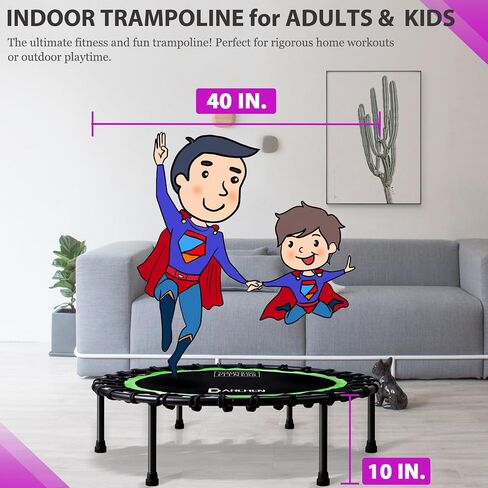 DARCHEN 400LBS Rebounder Trampoline for Adults, Indoor Mini Trampoline Silent Fitness Trampoline Small Bungee Rebounder Jumping Cardio Trainer Workout Exercise Workout with Handrail Bar [40 Inch] in Saudi Arabia