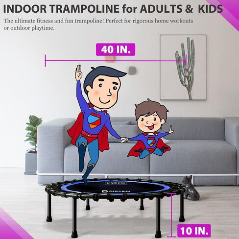 DARCHEN 400LBS Rebounder Trampoline for Adults, Indoor Mini Trampoline Silent Fitness Trampoline Small Bungee Rebounder Jumping Cardio Trainer Workout Exercise Workout with Handrail Bar [40 Inch] in Saudi Arabia