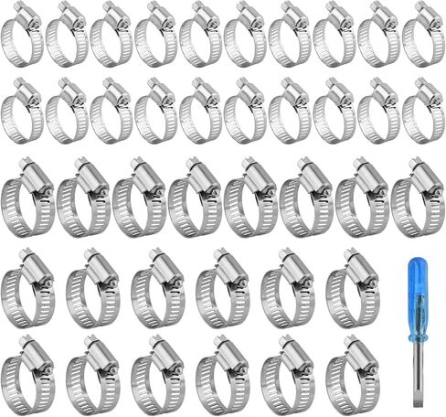 40 قطعة من مشابك خرطوم، مجموعة متنوعة من مشابك خرطوم من الفولاذ المقاوم للصدأ قابلة للتعديل، مع مفك مشقوق، مقاسين (16-25 مم/14-27 مم)، مشابك أنابيب خرطوم، براغي خرطوم، مشابك أنابيب، للسباكة، السيارات in Kuwait