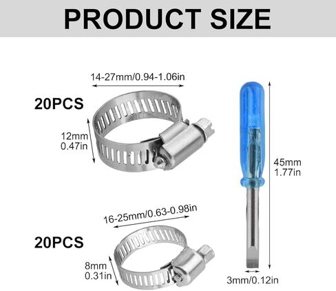 40 قطعة من مشابك خرطوم، مجموعة متنوعة من مشابك خرطوم من الفولاذ المقاوم للصدأ قابلة للتعديل، مع مفك مشقوق، مقاسين (16-25 مم/14-27 مم)، مشابك أنابيب خرطوم، براغي خرطوم، مشابك أنابيب، للسباكة، السيارات in Kuwait