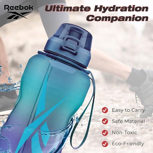 Reebok Premium Plastic Sports Water Bottle, BPA Free | Ideal for Camping, Sports, Gym and Outdoor Activities (64 oz, Blue) in Saudi Arabia