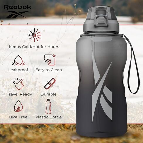 Reebok Premium Plastic Sports Water Bottle, BPA Free | Ideal for Camping, Sports, Gym and Outdoor Activities (64 oz, Blue) in Saudi Arabia