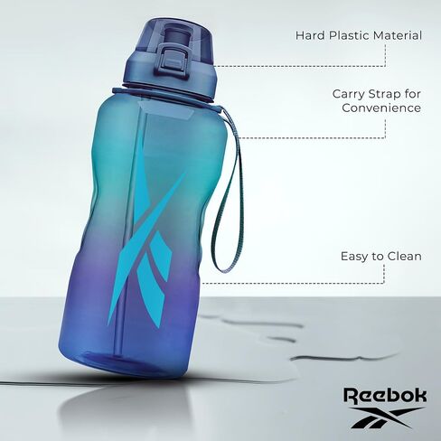 Reebok Premium Plastic Sports Water Bottle, BPA Free | Ideal for Camping, Sports, Gym and Outdoor Activities (64 oz, Blue) in Saudi Arabia