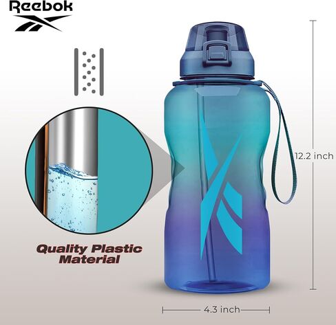 Reebok Premium Plastic Sports Water Bottle, BPA Free | Ideal for Camping, Sports, Gym and Outdoor Activities (64 oz, Blue) in Saudi Arabia