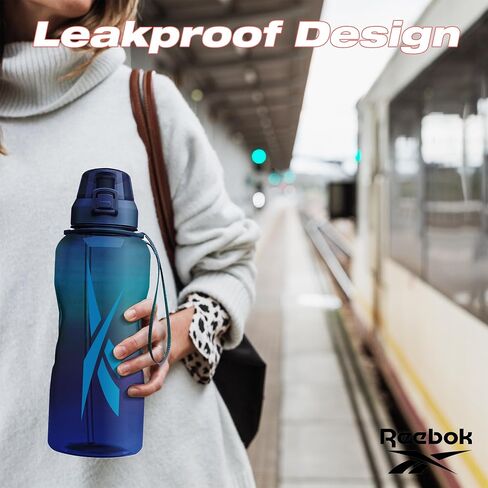 Reebok Premium Plastic Sports Water Bottle, BPA Free | Ideal for Camping, Sports, Gym and Outdoor Activities (64 oz, Blue) in Saudi Arabia