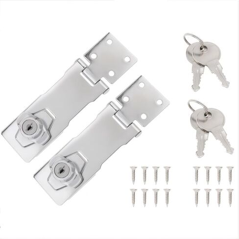 2 Packs Keyed Hasp Locks, Twist Knob Keyed Locking Hasp, Stainless Steel Safety Hasp Padlock Latch for Small Doors, Cabinets, Drawers, with Keys and Screws, 3 Inch, Silver in Saudi Arabia