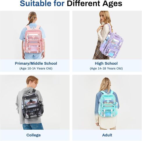 Clear Backpack for School, PVC Clear Bookbag Heavy Duty Transparent Backpack for Stadium Events Multiple Pockets See Through Bag for Teens Girls Women with Leather Pendant, Pink in Saudi Arabia