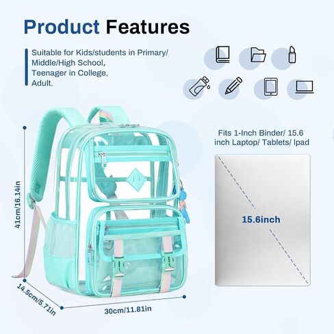 Clear Backpack for School, PVC Clear Bookbag Heavy Duty Transparent Backpack for Stadium Events Multiple Pockets See Through Bag for Teens Girls Women with Leather Pendant, Pink in Saudi Arabia