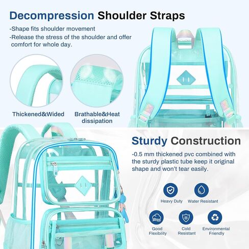 Clear Backpack for School, PVC Clear Bookbag Heavy Duty Transparent Backpack for Stadium Events Multiple Pockets See Through Bag for Teens Girls Women with Leather Pendant, Pink in Saudi Arabia