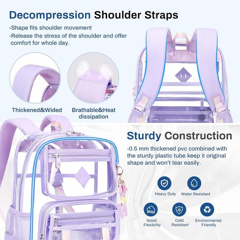Clear Backpack for School, PVC Clear Bookbag Heavy Duty Transparent Backpack for Stadium Events Multiple Pockets See Through Bag for Teens Girls Women with Leather Pendant, Pink in Saudi Arabia