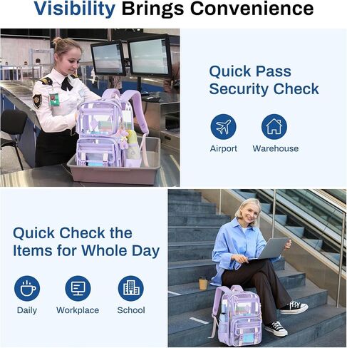 Clear Backpack for School, PVC Clear Bookbag Heavy Duty Transparent Backpack for Stadium Events Multiple Pockets See Through Bag for Teens Girls Women with Leather Pendant, Pink in Saudi Arabia