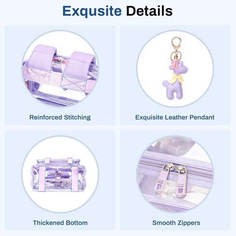 Clear Backpack for School, PVC Clear Bookbag Heavy Duty Transparent Backpack for Stadium Events Multiple Pockets See Through Bag for Teens Girls Women with Leather Pendant, Pink in Saudi Arabia