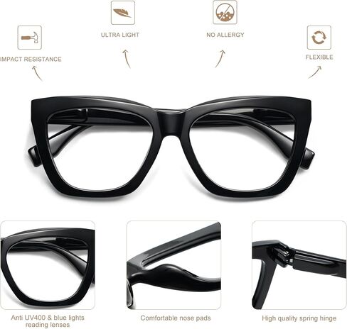 AMOMOMA Trendy Square Reading Glasses for Women, Blue Light Blocking Womens Computer Readers Black Retro Frame AM6132 in Saudi Arabia